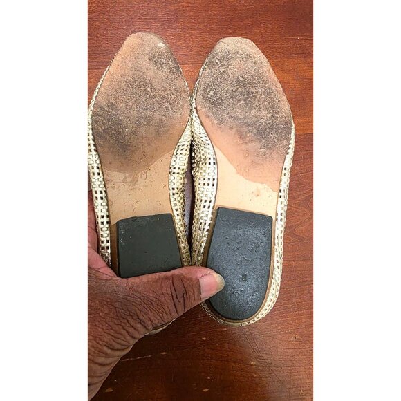 Vintage Sesto Meucci Women's Gold Woven Leather Loafers Low Wooden Heel Sie 6 - Picture 6 of 8